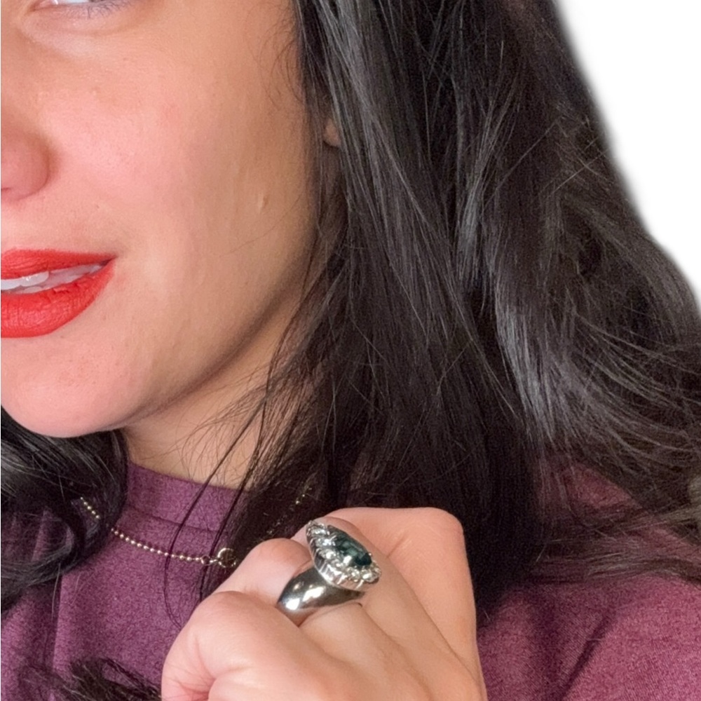 Saint Laurent Silver Ring Teardrop Blue Stone Size 7 - Picture 8 of 9